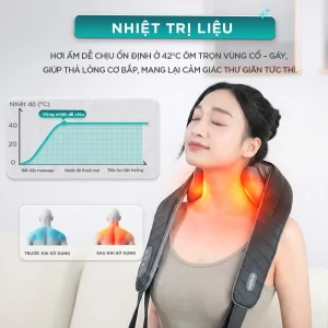 Máy massage cổ vai gáy KINGTECH S6 tích hợp nhiệt trị liệu 42 độ C giúp làm ấm vùng cổ gáy và thư giãn cơ bắp