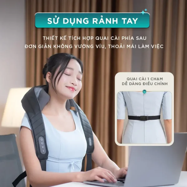 Máy massage cổ vai gáy KINGTECH S6 có quai cài phía sau giúp sử dụng rảnh tay khi làm việc