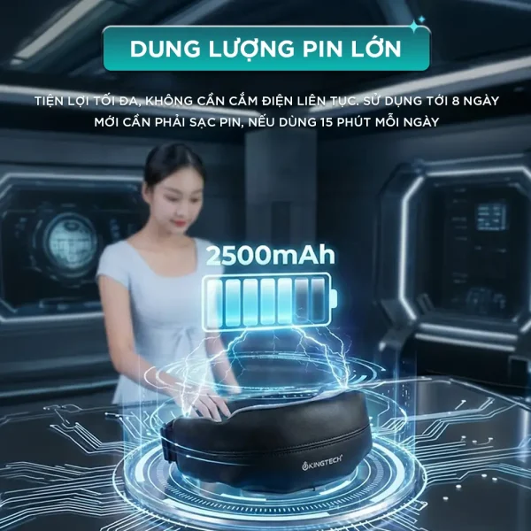 Máy massage cổ vai gáy KINGTECH S6 có pin 2500mAh, sử dụng tối đa 8 ngày nếu dùng 15 phút mỗi ngày