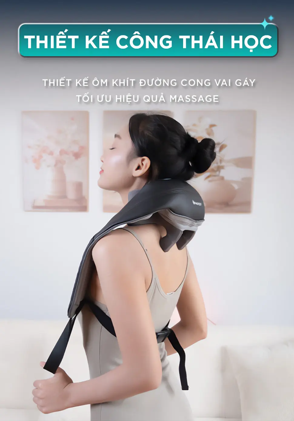 Máy massage cổ vai gáy KINGTECH S6 thiết kế ôm khít đường cong vai gáy giúp tối ưu hiệu quả massage
