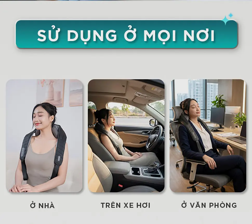 Máy massage cổ vai gáy KINGTECH S6 có thể sử dụng tại nhà, trên xe hơi và ở văn phòng
