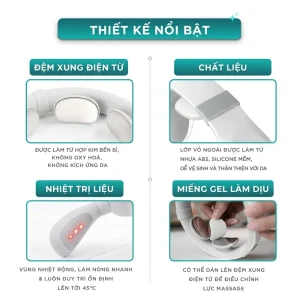 Thiết kế nổi bật của máy massage cổ xung điện KINGTECH ST-304 với đệm xung điện, nhiệt trị liệu, chất liệu mềm và miếng gel làm dịu