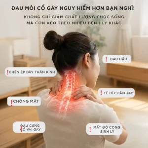 Đau mỏi cổ gáy có thể gây chèn ép dây thần kinh, đau đầu, chóng mặt, tê bì chân tay và mất độ cong sinh lý