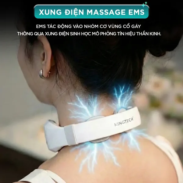 Máy massage cổ xung điện KINGTECH ST-304 sử dụng xung điện EMS tác động vào nhóm cơ vùng cổ gáy