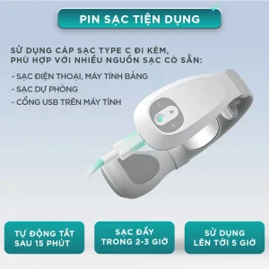 Máy massage cổ xung điện KINGTECH ST-304 dùng cáp sạc Type C, sạc đầy trong 2 đến 3 giờ và sử dụng lên tới 5 giờ