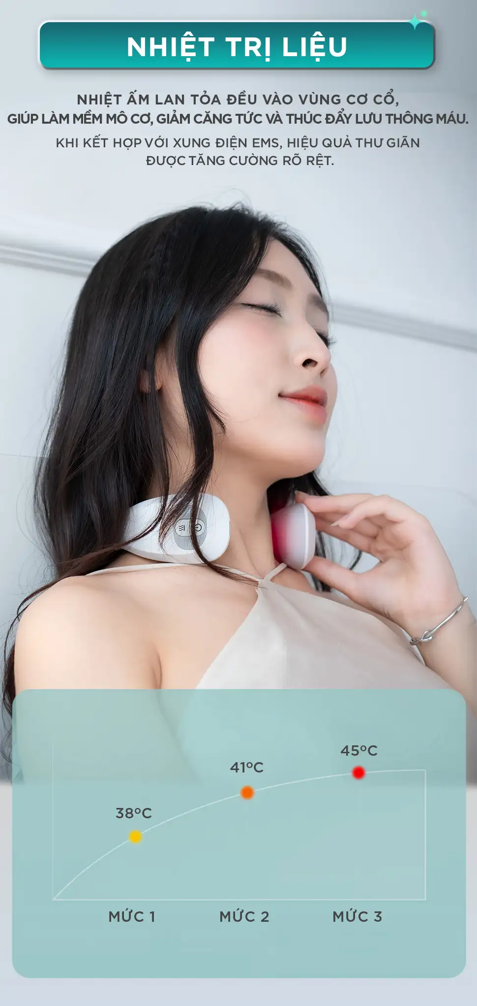 Máy massage cổ xung điện KINGTECH ST-304 tích hợp nhiệt trị liệu giúp làm ấm vùng cổ và thư giãn cơ