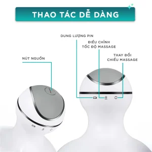 Máy massage đầu KINGTECH ST-701 có nút nguồn, đèn báo pin và nút điều chỉnh chế độ massage dễ sử dụng