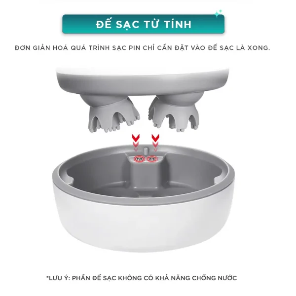 Máy massage đầu KINGTECH ST-701 sử dụng đế sạc từ tính tiện lợi, chỉ cần đặt máy vào đế để sạc