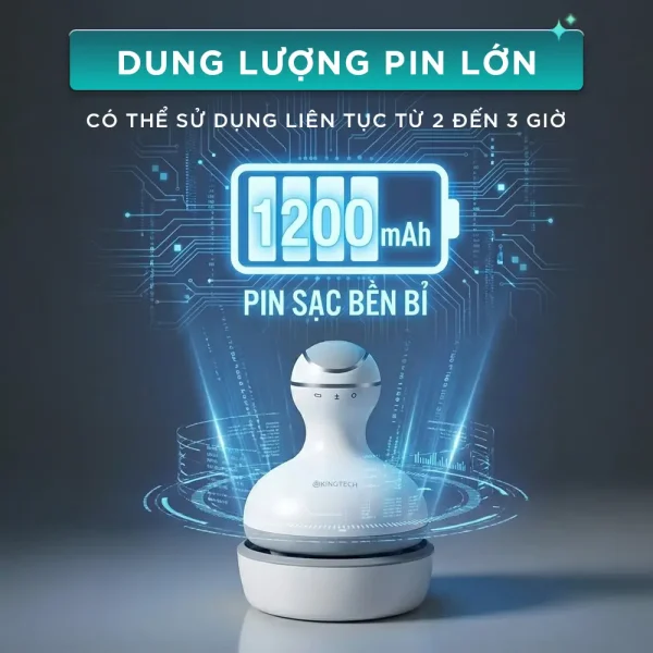 Máy massage đầu KINGTECH ST-701 có pin sạc 1200mAh, sử dụng liên tục từ 2 đến 3 giờ