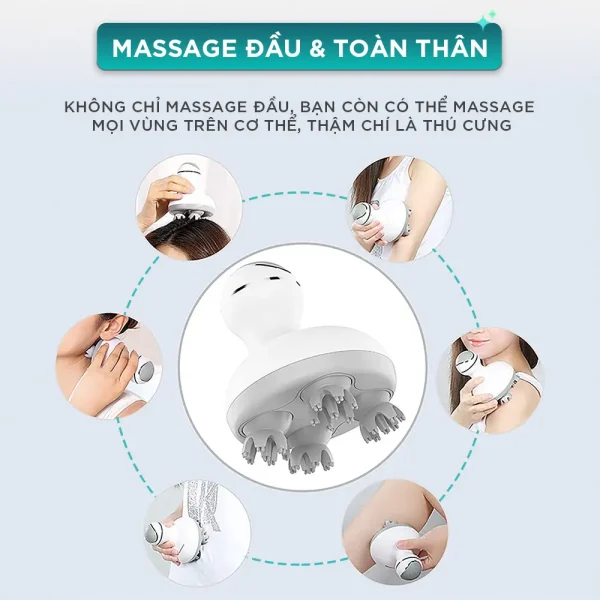 Máy massage đầu KINGTECH ST-701 có thể massage da đầu, cổ vai gáy, cánh tay, vai, lưng và chân