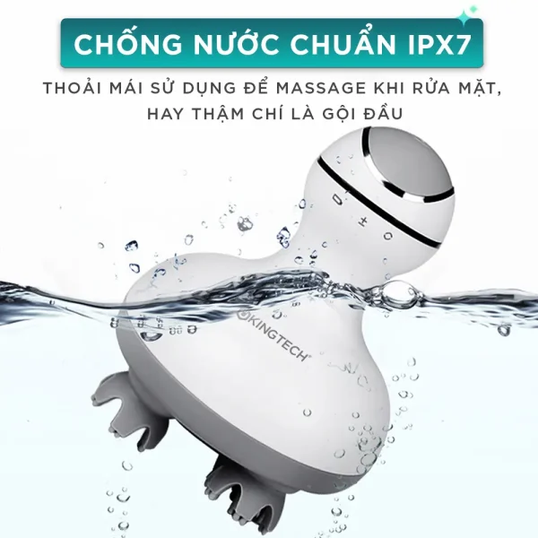 Máy massage đầu KINGTECH ST-701 chống nước chuẩn IPX7, có thể sử dụng khi rửa mặt hoặc gội đầu