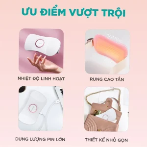 Ưu điểm nổi bật của máy massage giảm đau bụng kinh KINGTECH KS-220 gồm nhiệt độ linh hoạt, rung cao tần, pin lớn và thiết kế nhỏ gọn