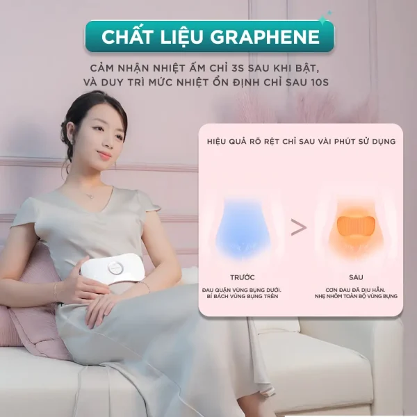 Máy massage giảm đau bụng kinh KINGTECH KS-220 sử dụng chất liệu graphene làm ấm nhanh và duy trì nhiệt ổn định