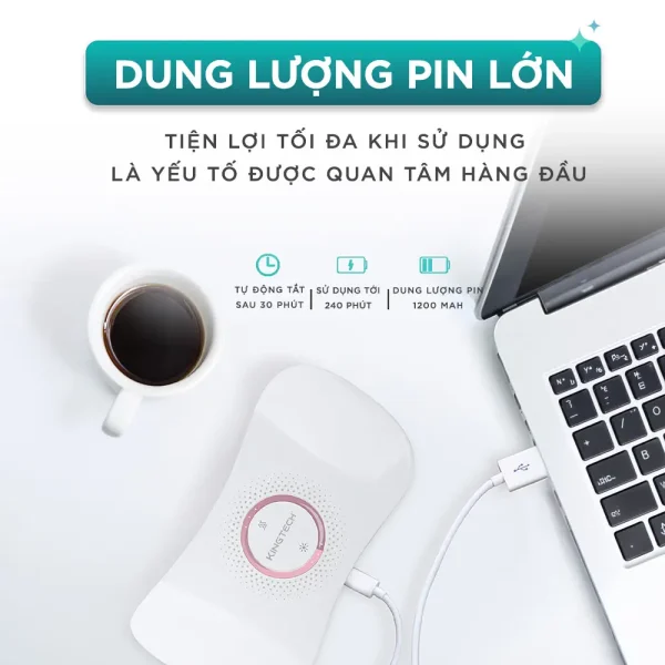 Máy massage giảm đau bụng kinh KINGTECH KS-220 có dung lượng pin lớn, tự động tắt sau 30 phút và sử dụng tối đa 240 phút