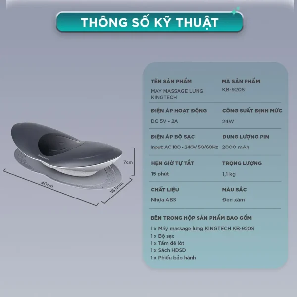 Máy Massage Lưng Cột Sống KINGTECH KB-920S và thông số của máy