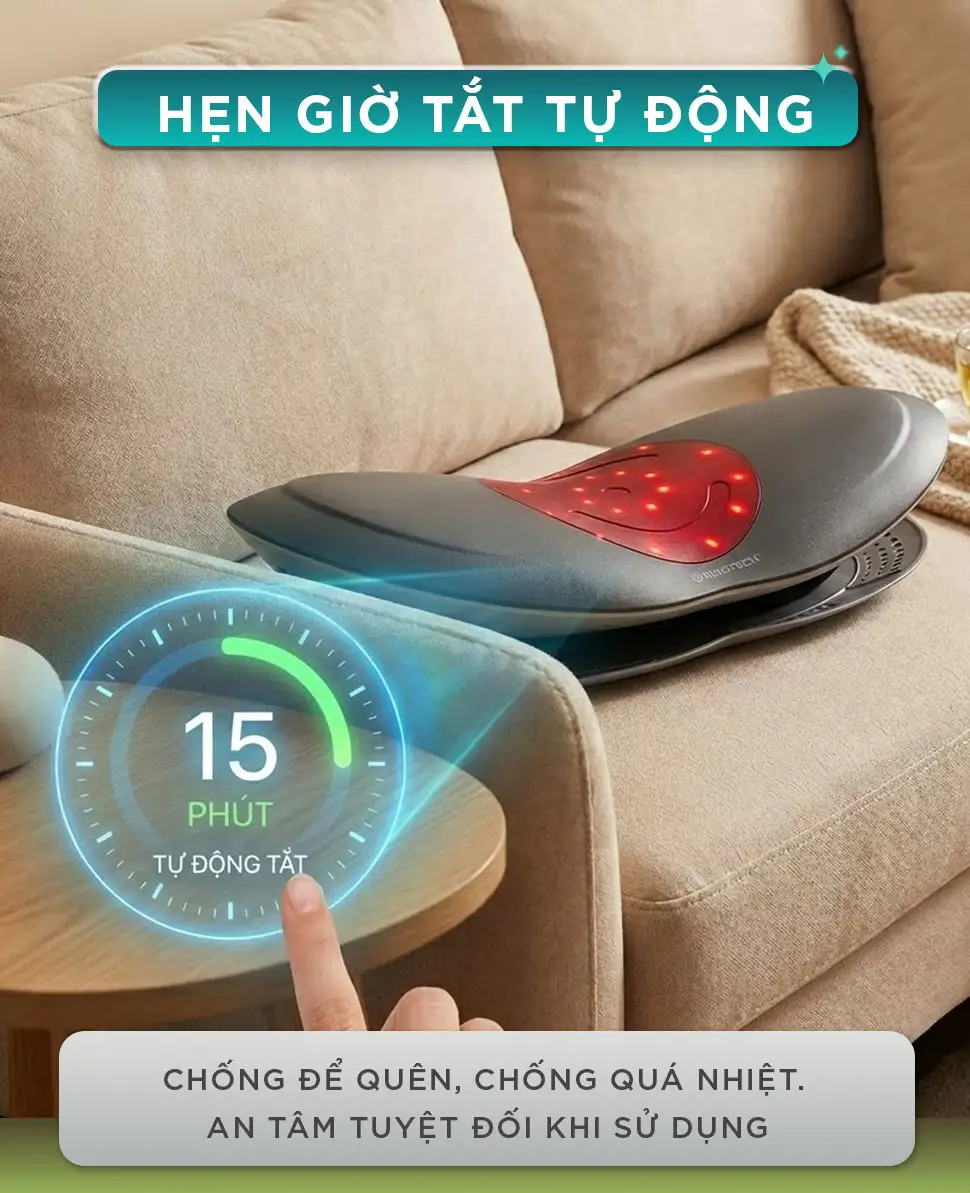 Máy Massage Lưng Cột Sống KINGTECH KB-920S hẹn giờ tắt sau mỗi 15 phút sử dụng