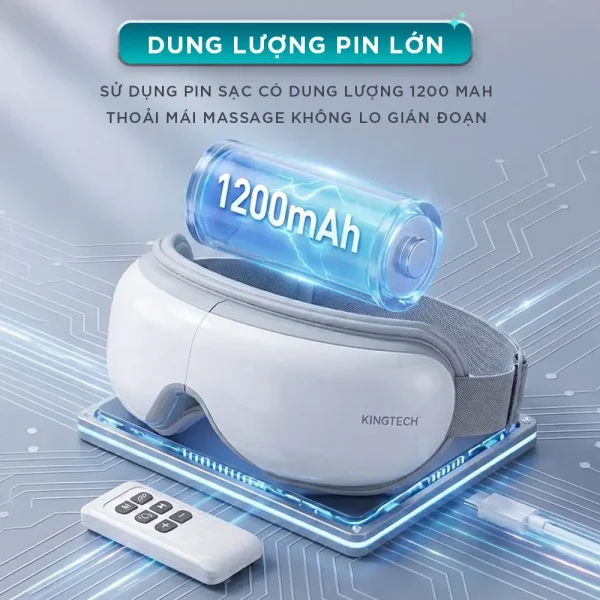 Máy massage mắt KINGTECH KY-925 sử dụng pin sạc 1200mAh giúp massage thoải mái không lo gián đoạn