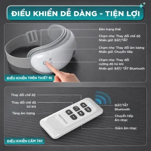 Máy massage mắt KINGTECH KY-925 có nút điều khiển trên thiết bị và điều khiển cầm tay tiện lợi
