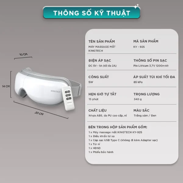 thông số kỹ thuật của máy massage thái dương KINGTECH KY-925
