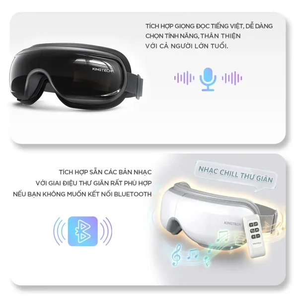 Máy massage mắt KINGTECH KY-925 tích hợp giọng đọc tiếng Việt, Bluetooth và nhạc thư giãn