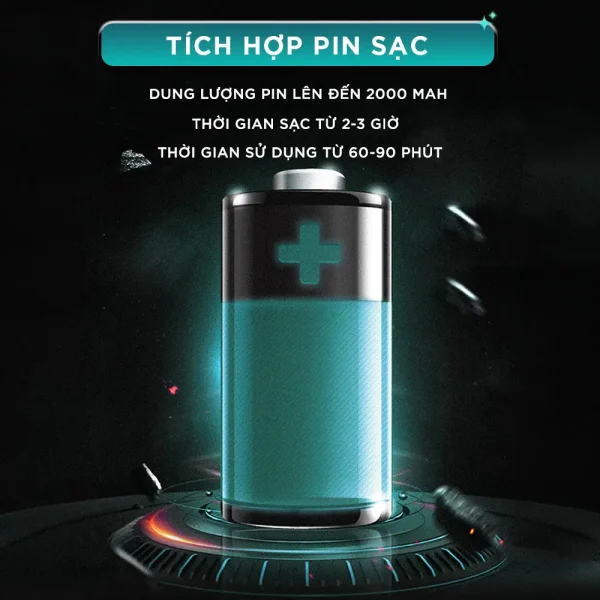 Máy massage rung cầm tay KINGTECH YT-1803 tích hợp pin 2000mAh, sạc trong 2 đến 3 giờ và sử dụng từ 60 đến 90 phút