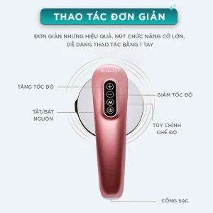 Máy massage rung cầm tay KINGTECH YT-1803 có nút điều khiển lớn, dễ tăng giảm tốc độ, tùy chỉnh chế độ và bật tắt bằng một tay