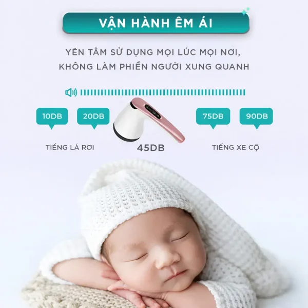 Máy massage rung cầm tay KINGTECH YT-1803 vận hành êm ái khoảng 45dB, không gây phiền người xung quanh