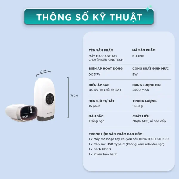 Máy Massage tay Chuyên Sâu KINGTECH KH-690 và thông số kỹ thuật