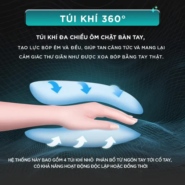 Máy Massage tay Chuyên Sâu KINGTECH KH-690 Máy massage tay KINGTECH KH-690 sử dụng túi khí 360 độ ôm chặt bàn tay tạo lực bóp êm và đều