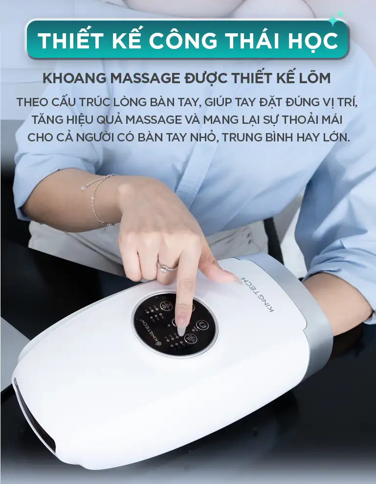 Máy massage tay KINGTECH KH-690 thiết kế công thái học ôm theo lòng bàn tay giúp massage thoải mái