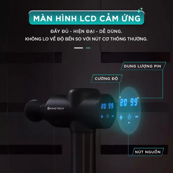 Súng Massage Cầm Tay KINGTECH KH-720 PRO màn hình LCD cảm ứng dễ sử dụng