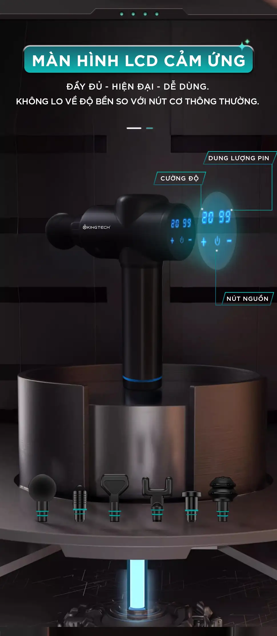 Súng massage cầm tay KINGTECH KH-720 Pro có màn hình cảm ứng dễ sử dụng