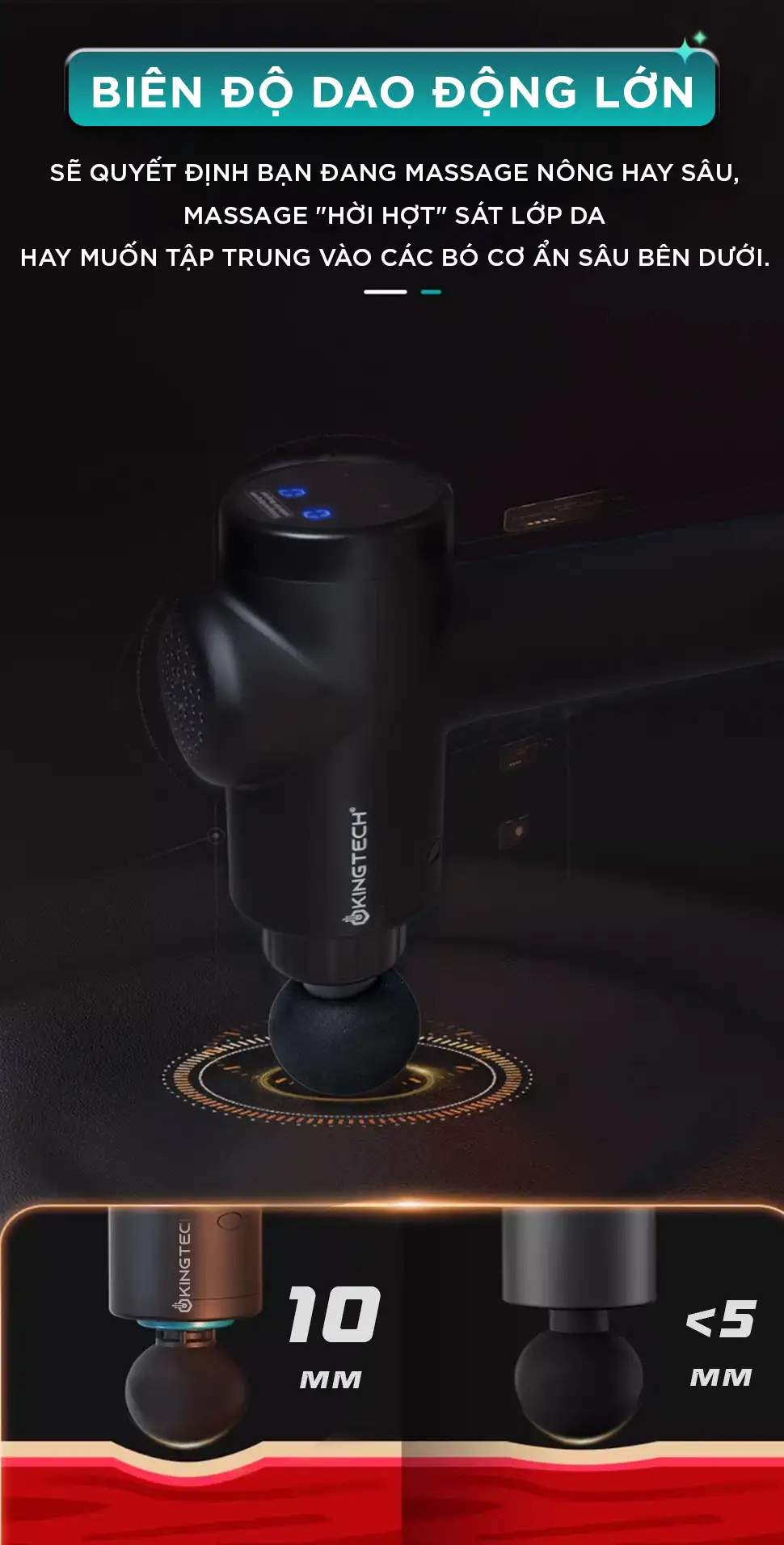 Súng massage cầm tay KINGTECH KH-720 Pro có biên độ lên tới 10mm