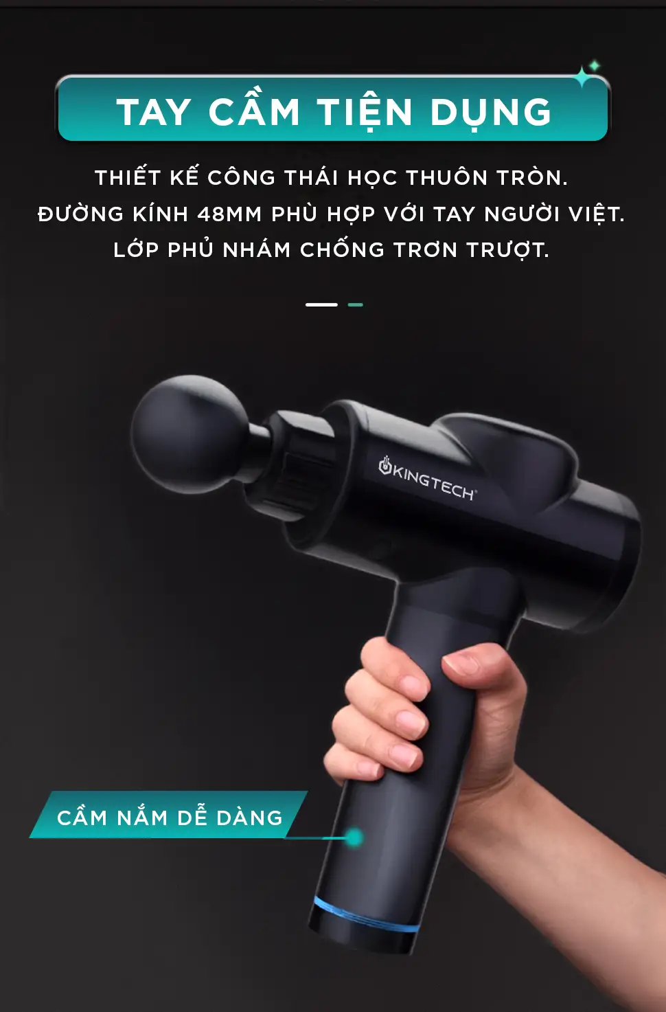 Súng massage cầm tay KINGTECH KH-720 Pro có tay cầm công thái học