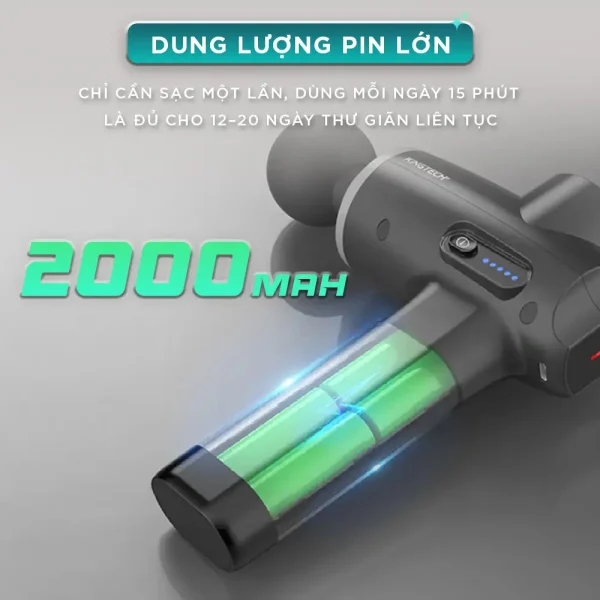 Súng Massage Cầm Tay KINGTECH MAX-1S sử dụng pin lithium 2000 mAh