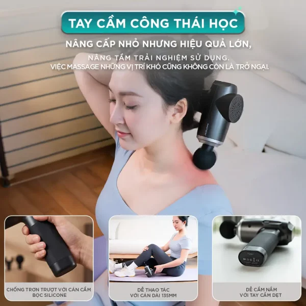 Súng Massage Cầm Tay KINGTECH MAX-1S có tay cầm công thái học