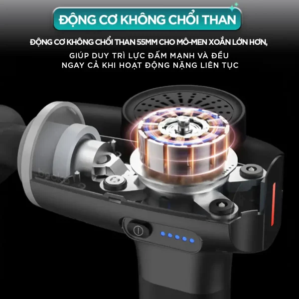 Súng Massage Cầm Tay KINGTECH MAX-1S sử dụng động cơ không chổi than