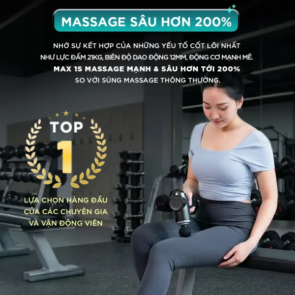 Súng Massage Cầm Tay KINGTECH MAX-1S có lực massage sâu hơn tới 200%