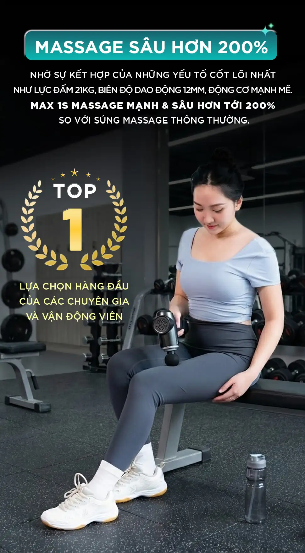 Súng Massage Cầm Tay KINGTECH MAX-1S massage sâu hơn 200% so với các dòng máy khác