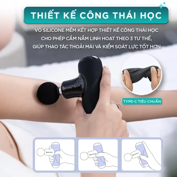 Súng Massage Cầm Tay Mini KINGTECH A1 thiết kế tay cầm công thái học