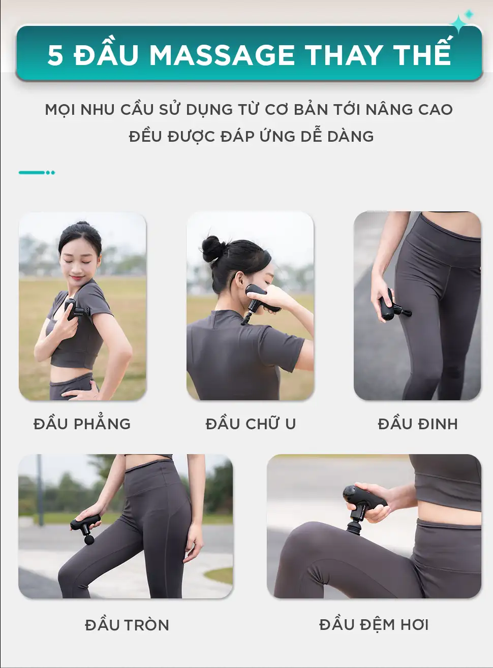 Súng Massage Cầm Tay Mini KINGTECH A1 gồm 5 đầu massage thay thế