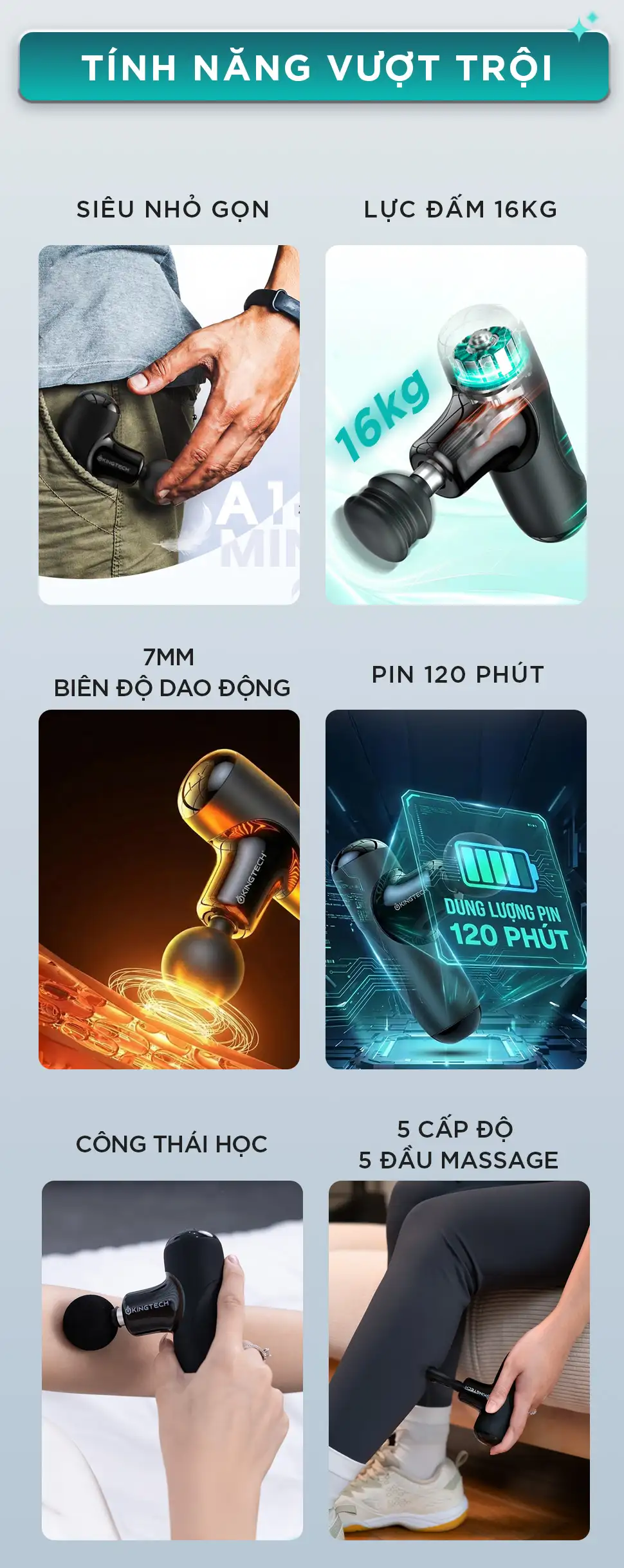 Súng Massage Cầm Tay Mini KINGTECH A1 tính năng vượt trội