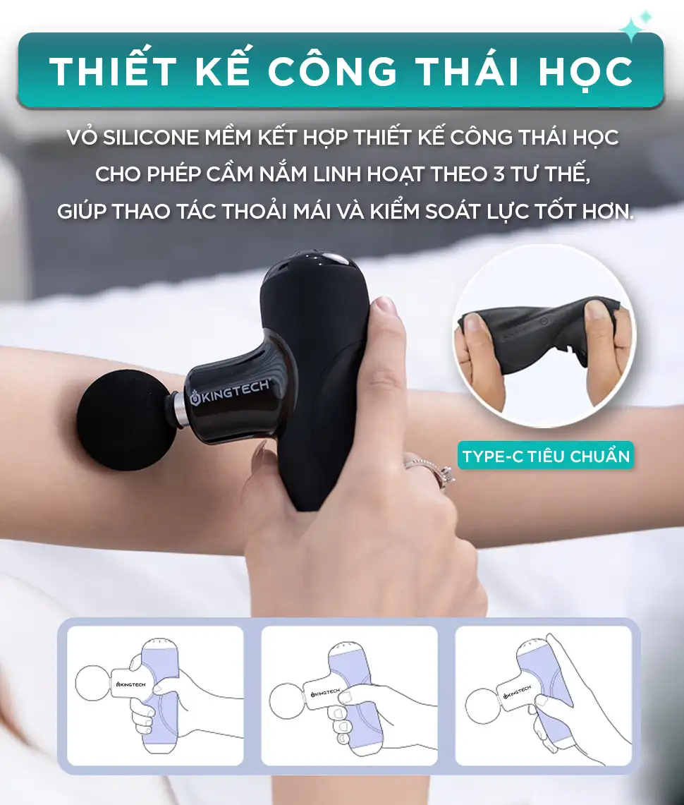 Súng Massage Cầm Tay Mini KINGTECH A1 với thiết kế tay cầm công thái học