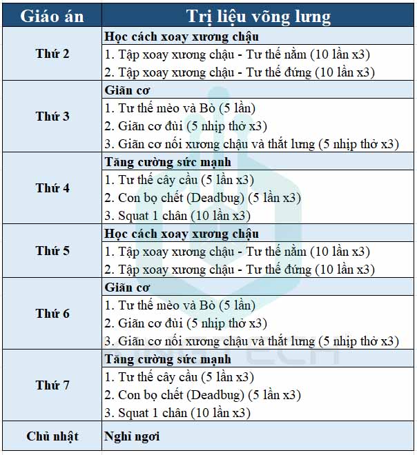 Bài tập chữa võng lưng